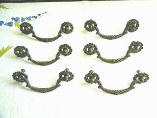 Vintage Set Of Six Brass Ornate Drawer Pulls/handles
