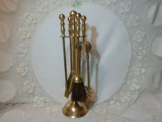 Vintage Solid Brass 5 Piece Fireplace Companion Set Fire Side Accessories