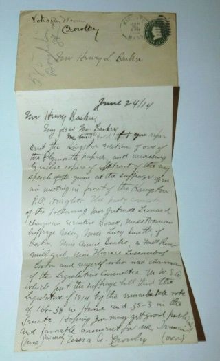 1914 Massachusetts Suffragist Teresa A.  Crowley Letter,  Women 