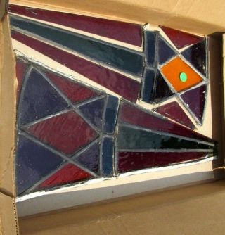 2 Sections Of Antique Victorian Stained Glass Fragments Late 1800 