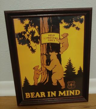 Vtg U.  S.  Forest Prevent Fires Bear Print Poster Framed Smokey The Bear 80 