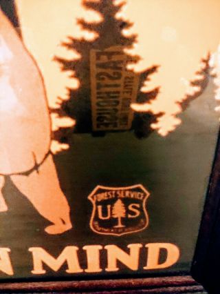 Vtg U.  S.  Forest prevent fires bear print poster framed Smokey the bear 80 ' s 2
