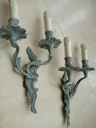 Pair Vintage French Acanthus Leaf Double Wall Sconce Light