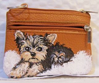 Yorkie Hand Painted Leather Id Coinpurse Keyring