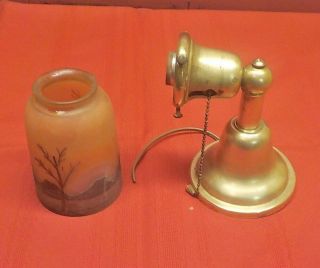 1920s Antique Art Deco,  Victorian,  Brass Wall Sconce With Vintage.  Shade
