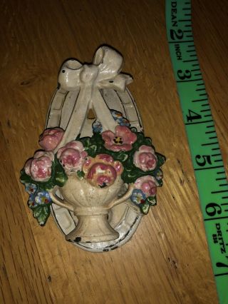 Vintage Hubley Floral Flower Basket Iron Door Knocker W/ Paint 124