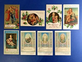8 Christmas Antique Postcards Religious.  Printed In Bavaria,  Publisher: Nister