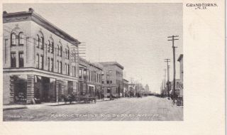 Masonic Temple & De Mesa Avenue Grand Forks,  North Dakota Vintage Postcard