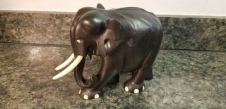 Vintage Hand Carved Solid Wood Elephant Figurine Very Heavy