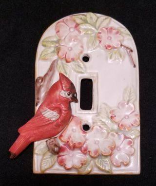 Vintage Takahashi Cardinal Single Light Switch Plate Cover Ceramic Bird 3 - D