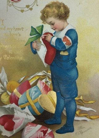 Ellen Clapsaddle Postcard Valentine To My Love Series 3008 Embossed Boy Hearts