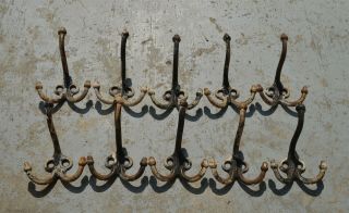 Set 10 Antique Cast Iron Matching Wall Coat Hooks Acorn Tipped Hooks