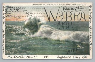 Virginia Beach Breaker Usn Navy Radio Homemade Qsl W3bra Vintage Postcard 1920s
