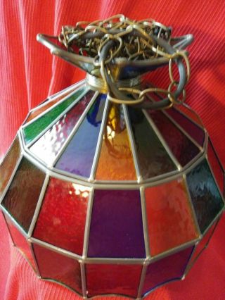 Vtg Tiffany Style Hanging Ceiling Lamp Chandelier Stained Glass
