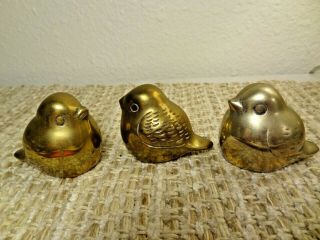 Vintage Mid - Centry Solid Brass Set Of 3 Little Sitting Birds Just So Sweet