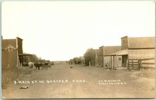 1910s Schaffer,  Kansas Rppc Photo Postcard Main Street View North / Cc Slack