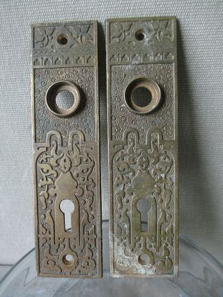 Pr.  Door Knob Escutcheon Antique Victorian Bronze / Brass R&e Russell & Erwin