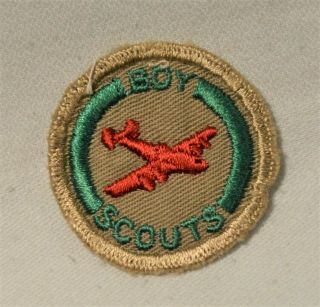 Red Plane Boy Scout Aircraft Modeler Proficiency Award Badge Tan Cloth Troop Sm
