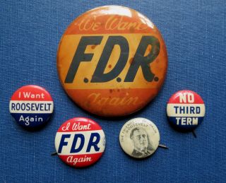 5 Franklin Roosevelt Fdr Presidential Campaign Buttons - Friends Of Fdr