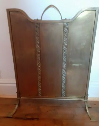 Vintage Arts And Crafts Deco Style Antique Brass Fire Screen Guard