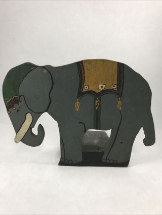 Vintage Hand Painted Circus Elephant Wooden Folk Art Elephant Bookend