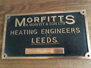 Vintage Industrial Sign Morfitts Of Leeds Big & Heavy Brass Sign