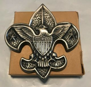 Nos Vintage Bsa Boy Scout Fleur De Lis Eagle Emblem Paperweight Metal Orig.  Box