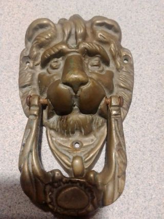 Vintage Lion Head Heavy Cast Metal Brass Door Knocker 6 "