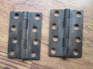 Pr Large Old Vintage Cast Iron 1800s Door Butt Hinges 2 3/4 " X 3 7/8 " No Screws