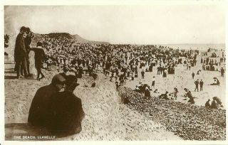 Llanelly The Beach Busy Scene Two Men Sitting One With Bowler C1910 Philco Rppc