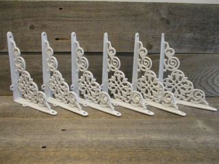 6 Cast Iron Shelf Brackets Antique Style White 7.  5 " X 6 " Corbels Book Wall