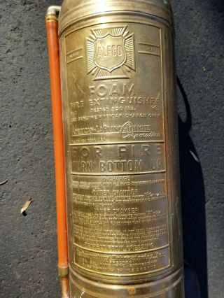 Vintage Alfco American - Lafrance Foamite Brass Copper Fire Extinguisher No 3f1