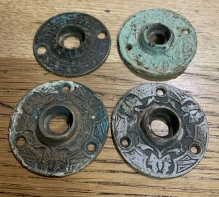 4 Ornate Brass Back Plates For Door Knobs Handles Vintage Antique