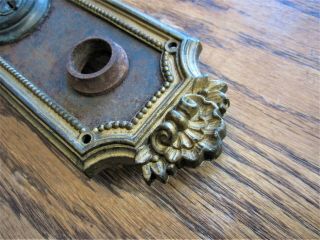 HOTEL SHERMAN Bronze Door Knob Back Plate Victorian Brass Cast Iron Lock Locking 3