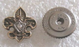 Vintage 10k Gold & Diamond Boy Scouts Of America Lapel Pin - Bsa Scout Screw Back