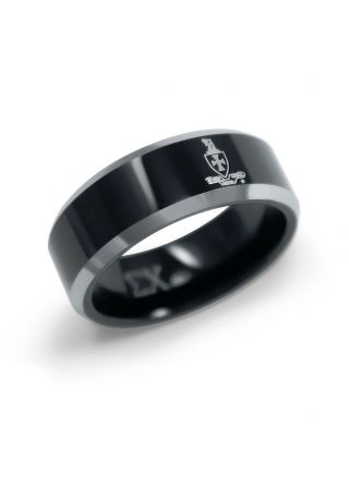 Sigma Chi Fraternity Black Tungsten Ring With Crest & Letters | Fraternity Gifts