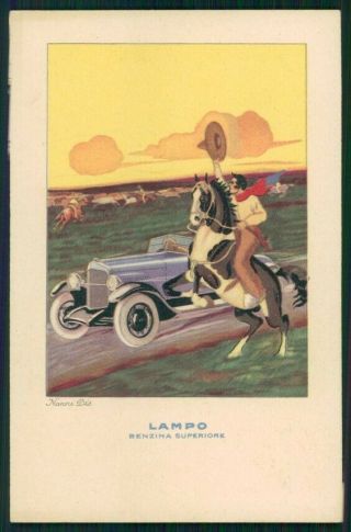 Artist Signed Nanni Art Deco Advertising Lampo Genova Car Horse Postcard Tc4723