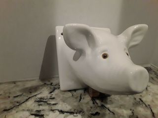Vintage White Ceramic Pig Head Towel/Apron Holder Hanger Wall Mount 3