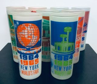 Full Set Of 9 1964 - 1965 York Worlds Fair Frosted Glasses - Unisphere