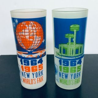 FULL SET OF 9 1964 - 1965 YORK WORLDS FAIR FROSTED GLASSES - UNISPHERE 2