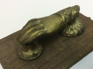 Antique / Vintage Cast Brass Figural Hand Door Knocker W/ Back Mount