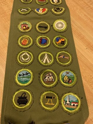 Vintage 1970’s Boy Scout Sash With Merit Badges Pins God And Country Be Prepared 3