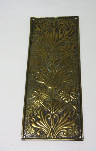 Antique Solid Brass Arts And Crafts Art Nouveau Door Finger Plate Flower Design