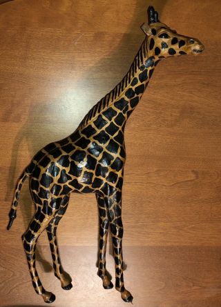 African Giraffe Leather Wrapped 18”figurine Statue Painted Décor