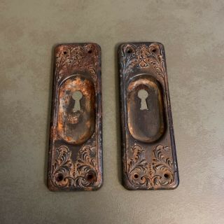 Set Of Two Antique Door Knob Back Plate Parts F9