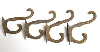 4 Brass Matching Vintage Metal Victorian Style Hat Or Coat Hooks