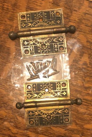 Antique Ornate Brass Door Hinges 3 - 1/2 X 3 - 1/2