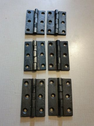 3 X Pairs Of Old 3 " Baldwin Hinges Cast Iron