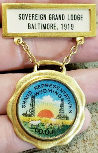 Rare 1919 Baltimore To Wyoming Ioof Odd Fellows Oil Rig Cow Agriculture Medal