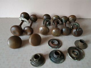 14 Vintage Bronze Brass Metal Round Door Handles Knobs 2 Large 4 Med 8 Small